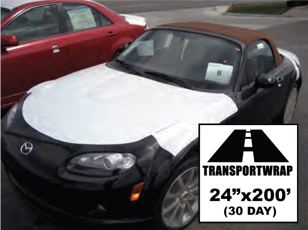 TR24200 30-Day TransportWrap applied to vehicle hood during transport